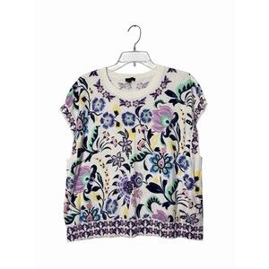 Talbots Floral Knit Short Sleeve Sweater Vest Grandmacore Botanical Preppy XL